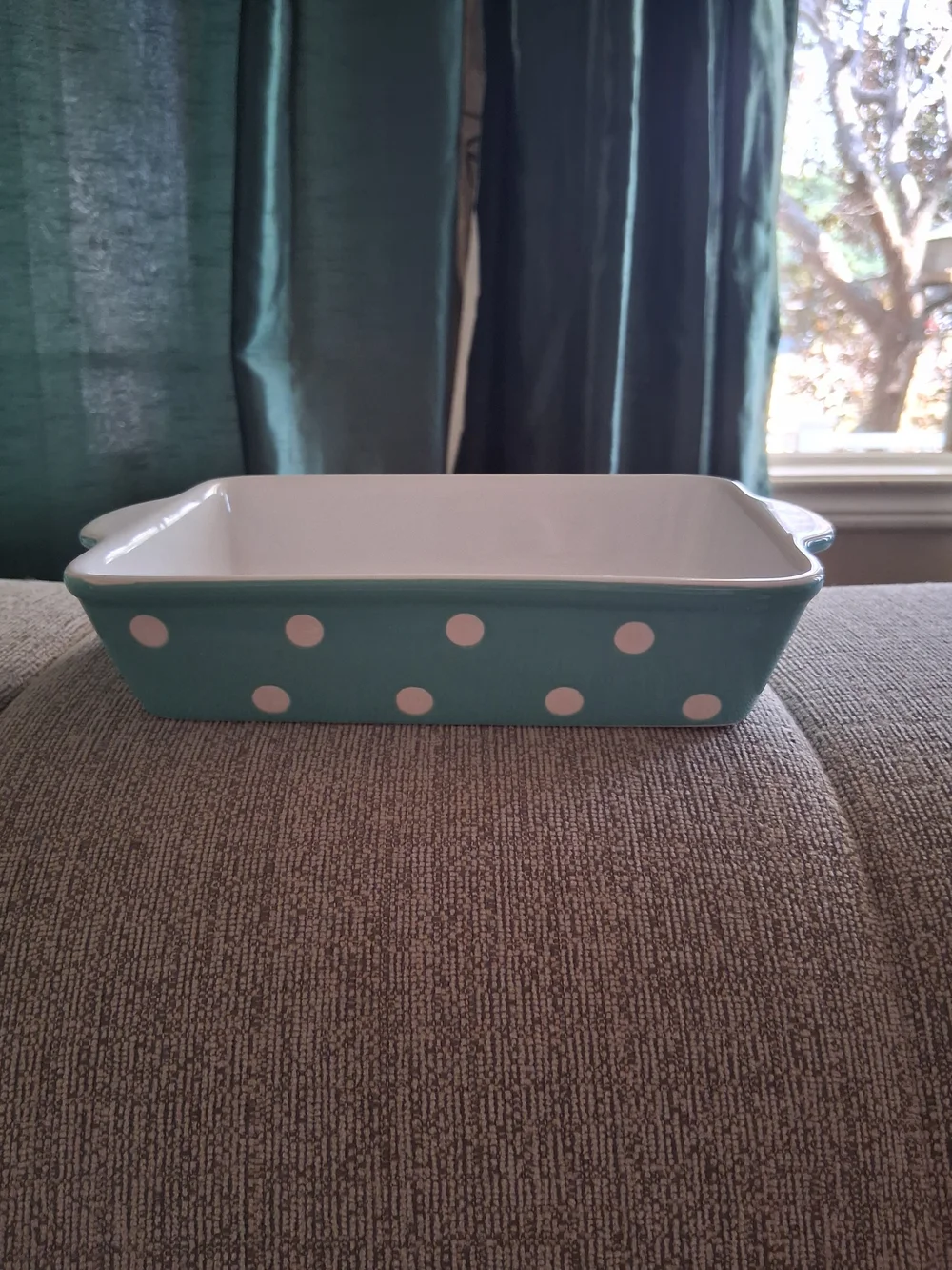Polka Dot & Teal Ceramic Baking Dish 10x6x2 Small